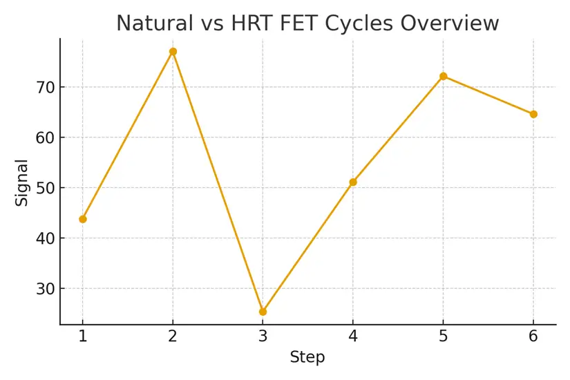Natural vs HRT FET Cycles — illustrative.