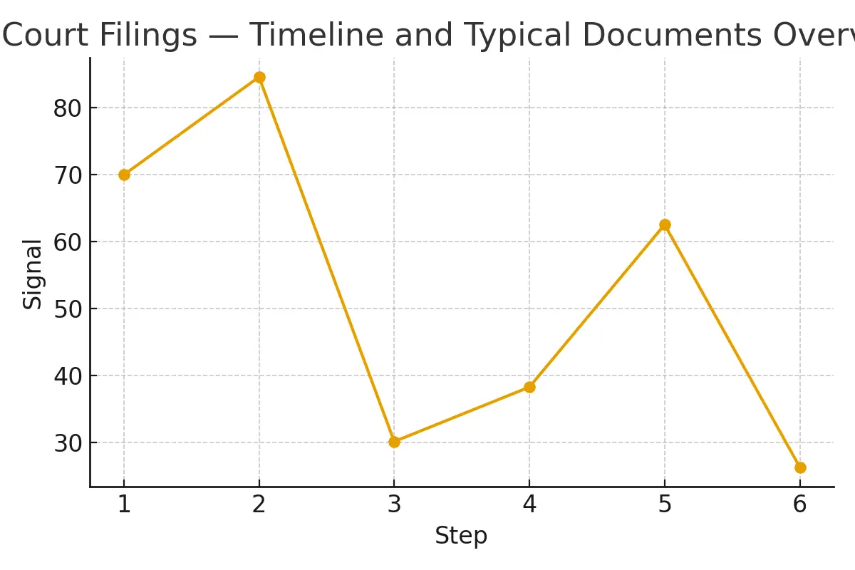 Court Filings — Timeline and Typical Documents