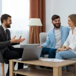 Intended parents reviewing a consultation checklist before signing with a surrogacy agency, highlighting legal protection, pricing transparency, surrogate screening, and support services.