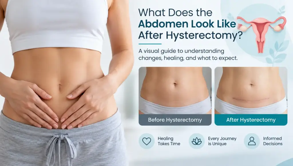What does abdomen look like after Hysterectomy