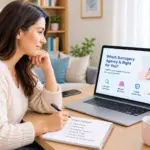 Woman preparing to become a surrogate mother researching which agency to choose